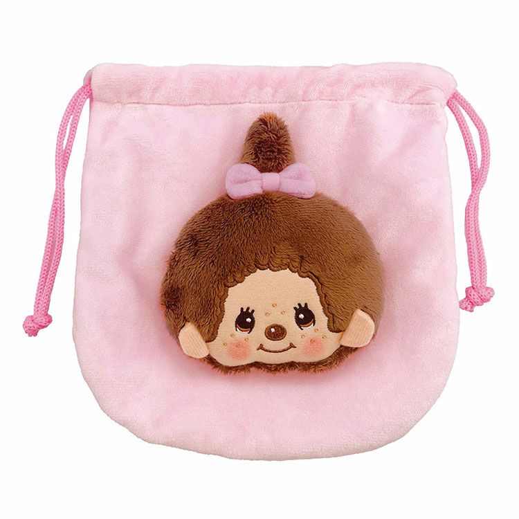 Monchhichi | Plush Drawstring Bag Pouch H19×W17.5×D4cm (Smile Girl)