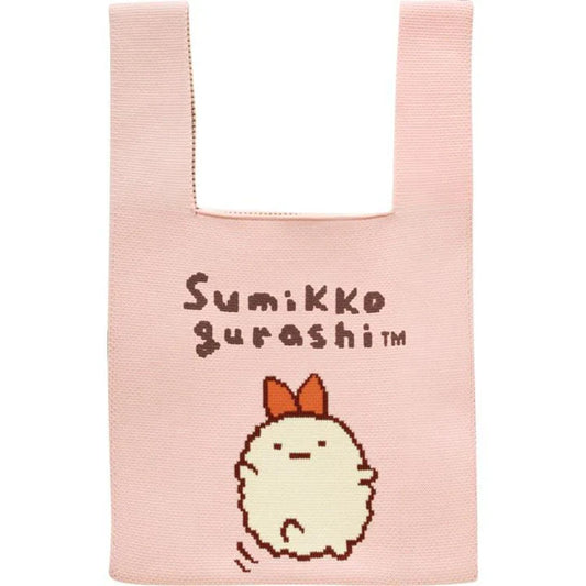 SAN-X | Sumikko Gurashi Ebifurai no Shippo Jacquard Woven Mini Tote Bag Knit Bag 360×200mm(Basic Rilakkuma Flower)
