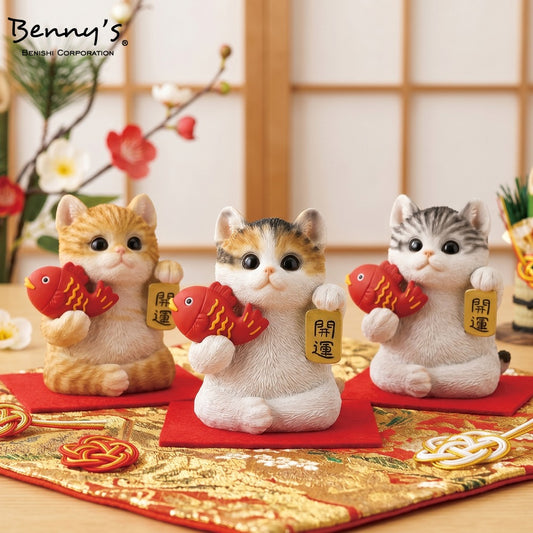 Benishi Corporation | Auspicious Meow Lucky Cat 110x90x140mm (茶トラ白)