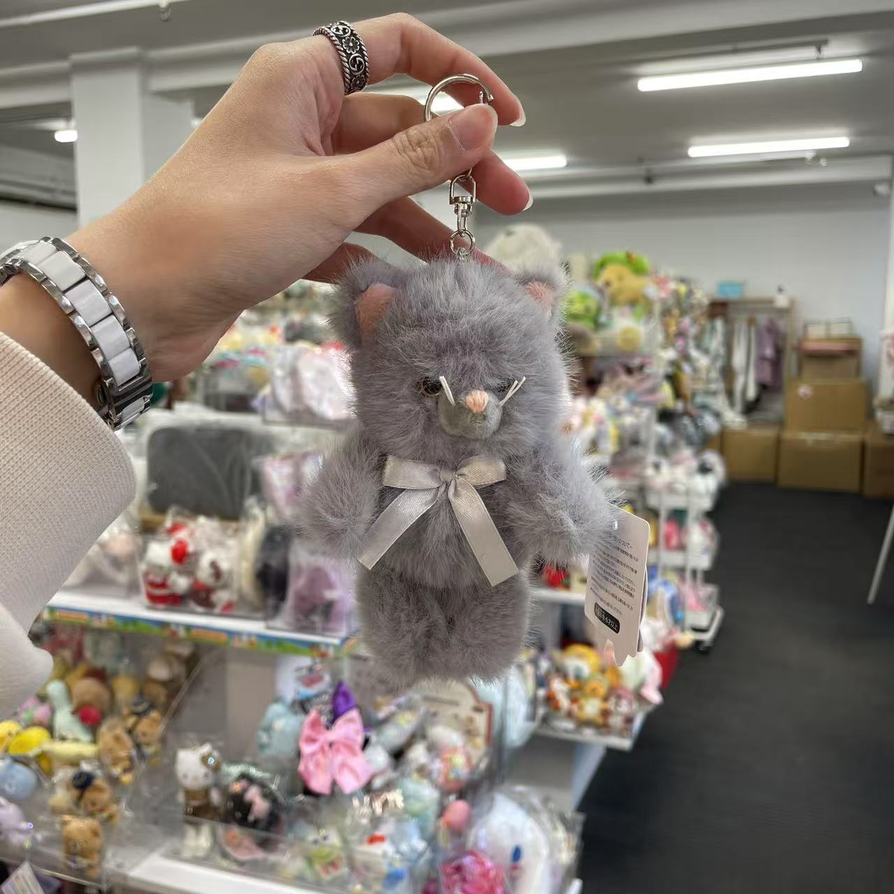 STREAM | TWIN Animal Mascot Holder Plush Keychain 13cm Approx. (Cat - Grey)