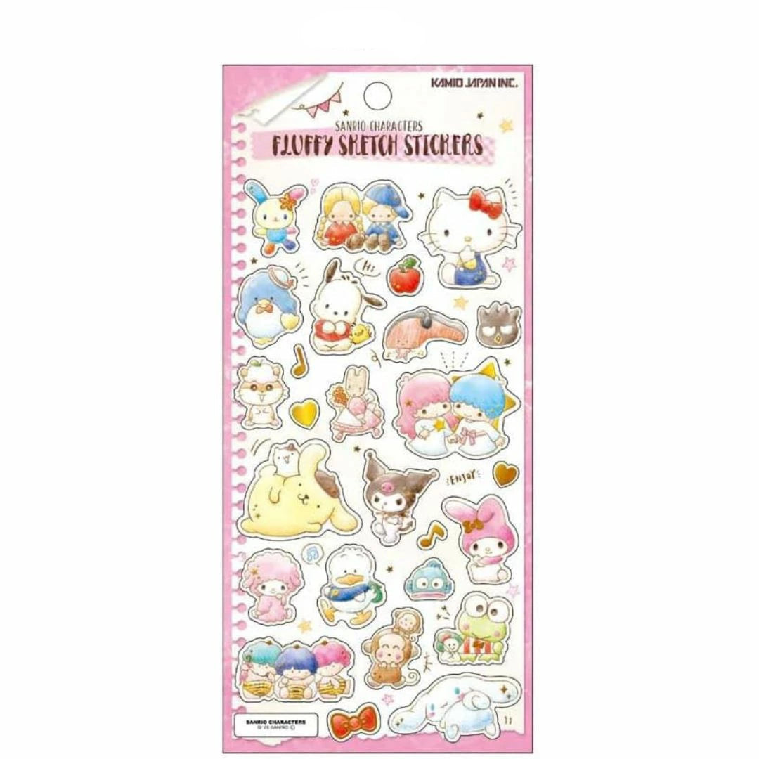 SANRIO | Soft Cloth Sticker 95×205mm (Fluffy Sketch Characters Pink)