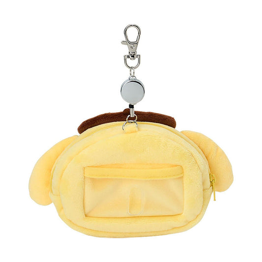 SANRIO | Pom Pom Purin Face-shaped Pass Case & Pouch Keychain With Reel 140×50×120mm