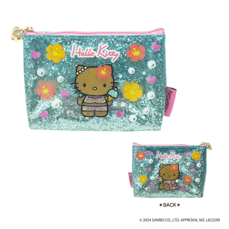 SANRIO | Hello Kitty Tan Blue Glitter Cosmetic Pouch 105×150×40mm (Gogo Gal Collection)