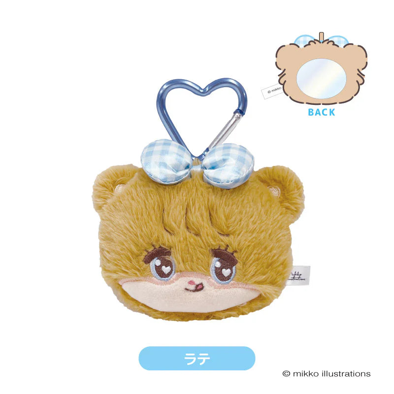 Mikko Illustrations | Mofumofu Mirror Mascot with Carabiner Keychain H105xW148xD45mm (Latte Ribbon)
