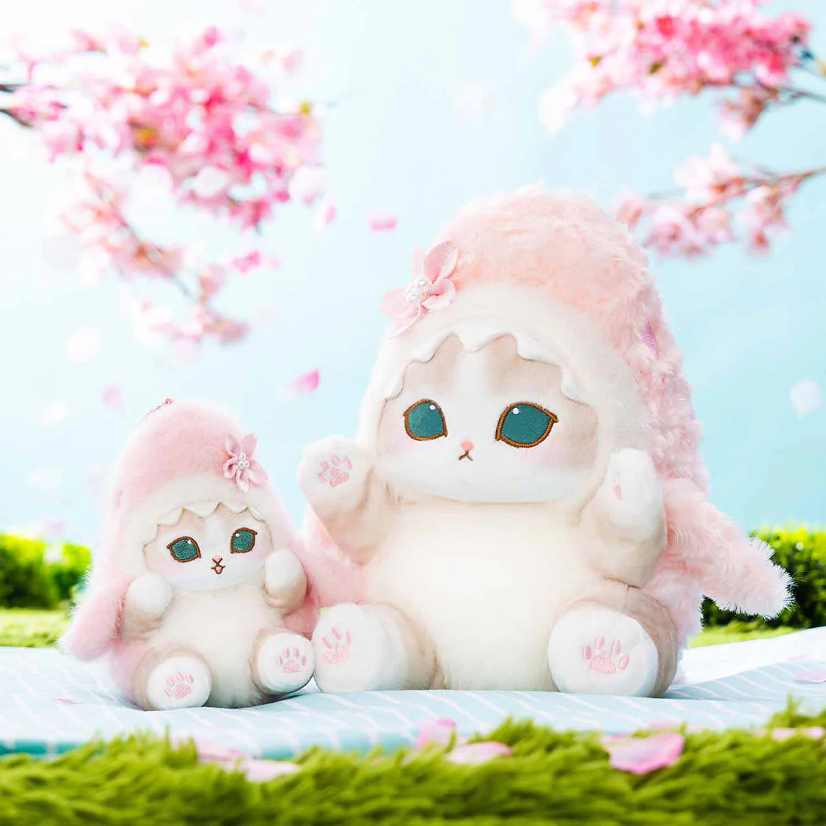 MOFUSAND | Shark Cat Chubby Potepote Plush Toy Plush Doll 230×170×210mm (Sakura Cherry Blossom)