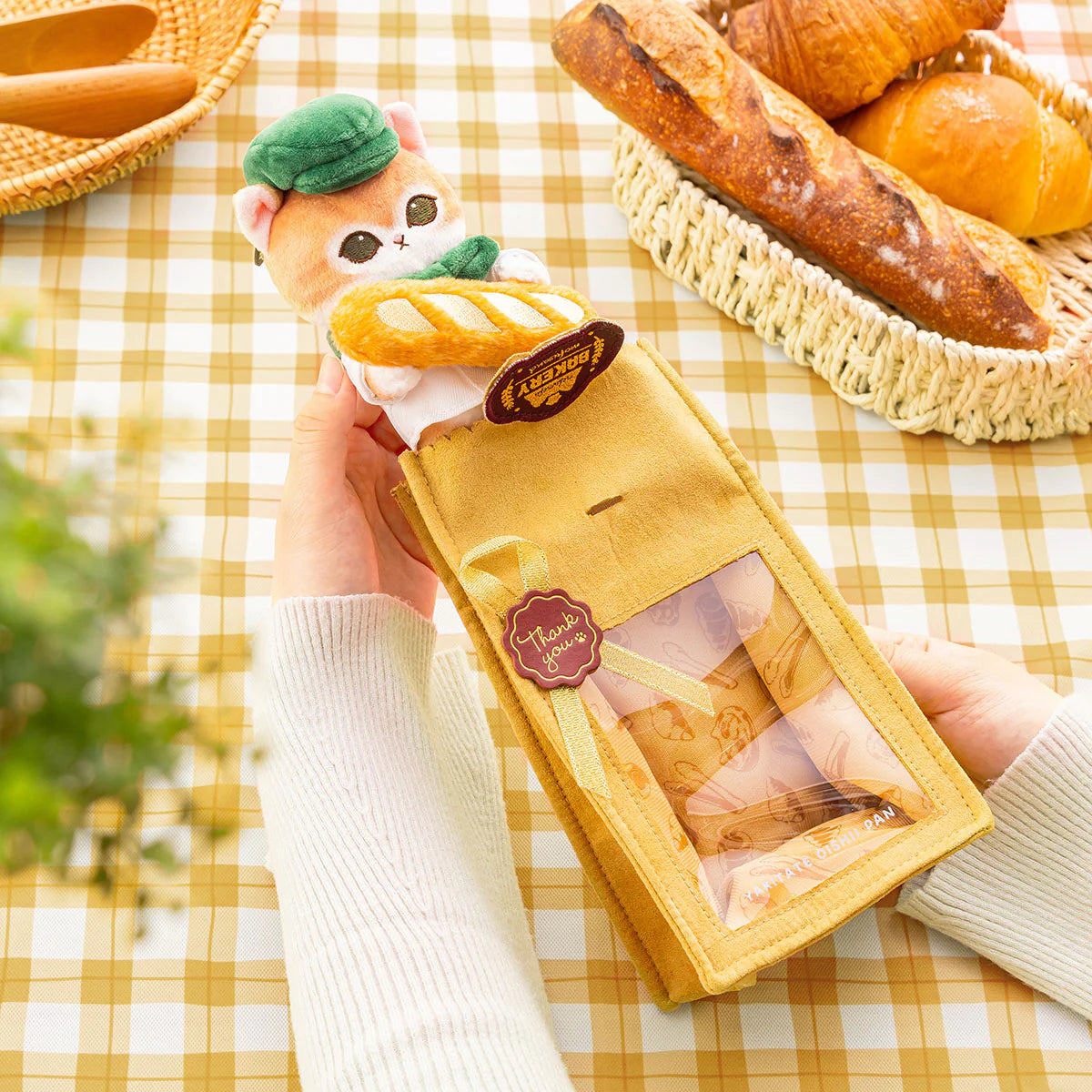 MOFUSAND | Mofumofu Bakery Cat Mascot Keychain Bag Charm 80x105x158mm (Bakery Cat - Brown and White)