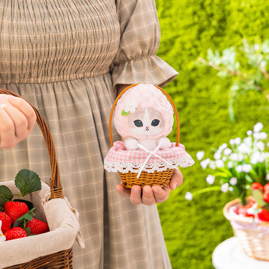 MOFUSAND | Plush Toy Plush Doll 130×90×90mm (Mofusand Merci Strawberry Fruit Cat Pink in a Basket)