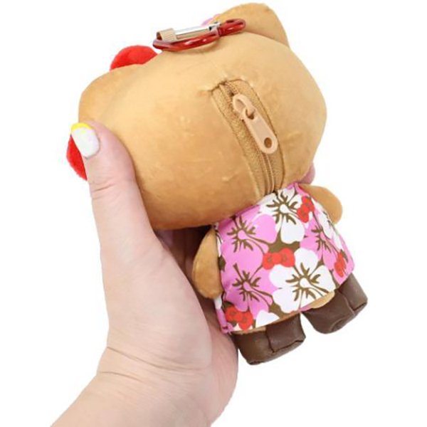 SANRIO | Hello Kitty Tanned Mini Plush Pouch with Carabiner 90×150mm (Retro Heisei Kogal Hibiscus)