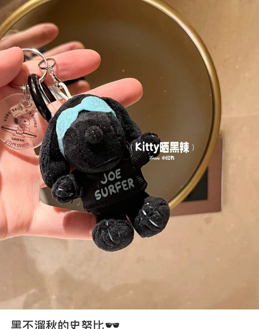 Peanuts | Black Snoopy With Sunglasses Hawaii Surfing Mascot Holder Plush Keychain Keyring (Limited)
