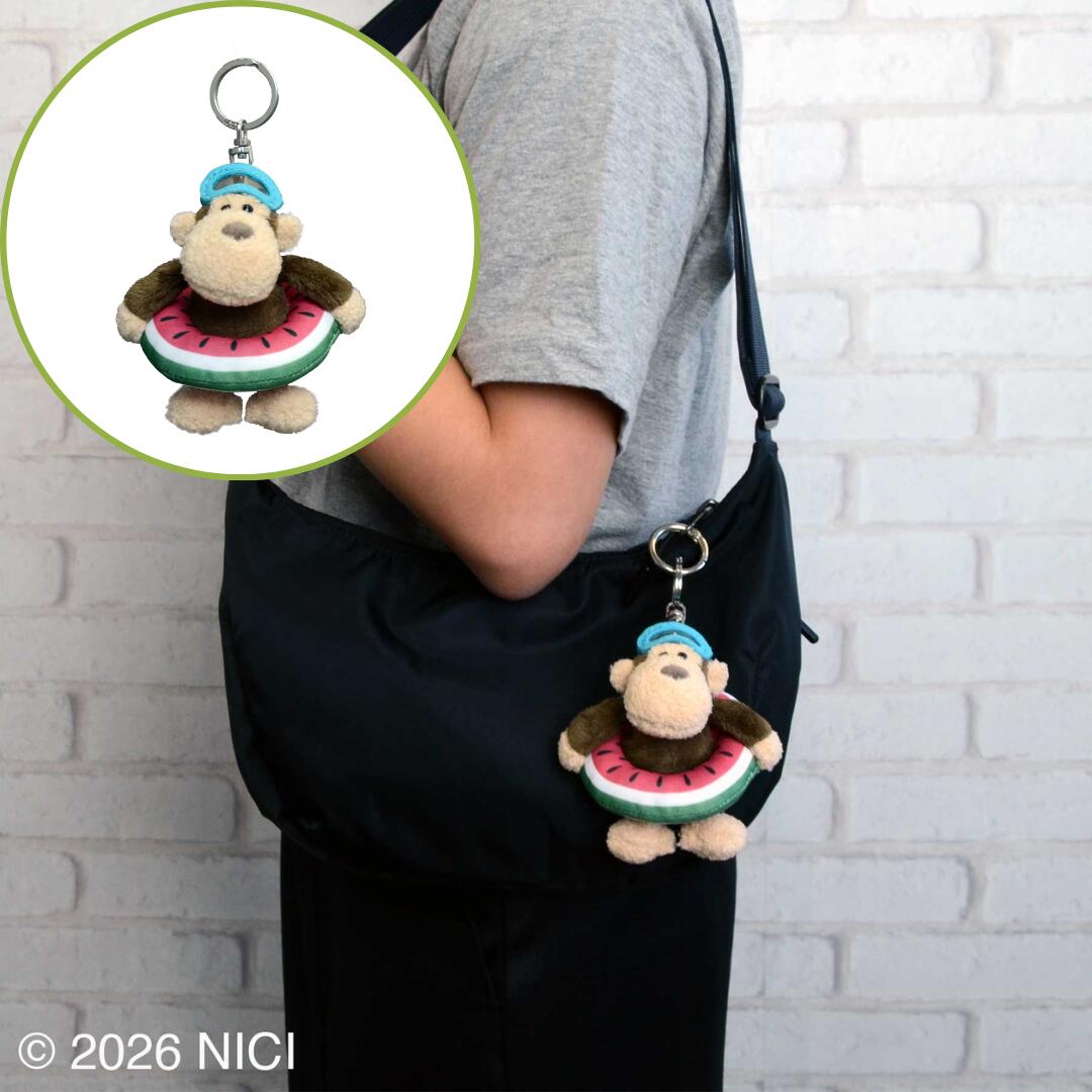 NICI Monkey Beanbag Plush Keyring 100mm (Watermelon Swim Ring)