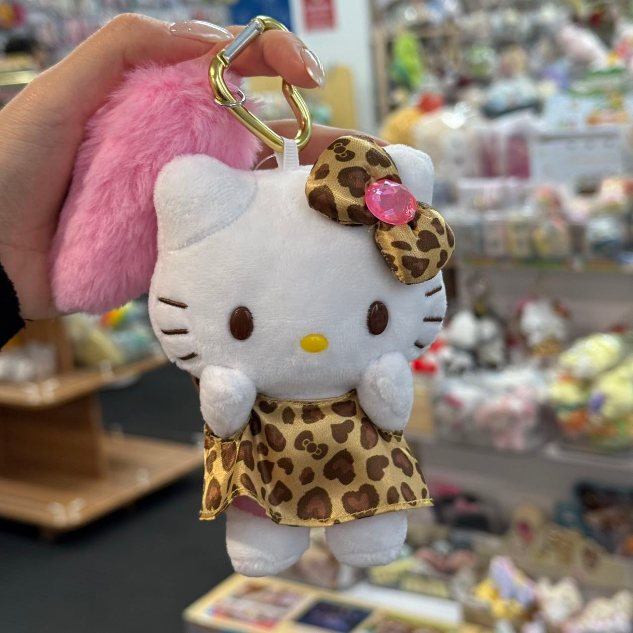 Sanrio | Hello Kitty Tail Charm Mascot Holder Plush Keychain Ball Chain 9.5×5.5×13.5Cm (Leopard)