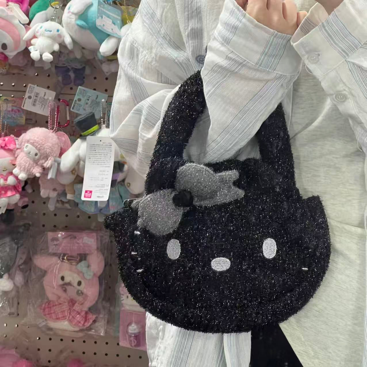 SANRIO | Hello Kitty Glitter Die-cut Mascot Hand Bag 270x280x60mm (Black Angel)