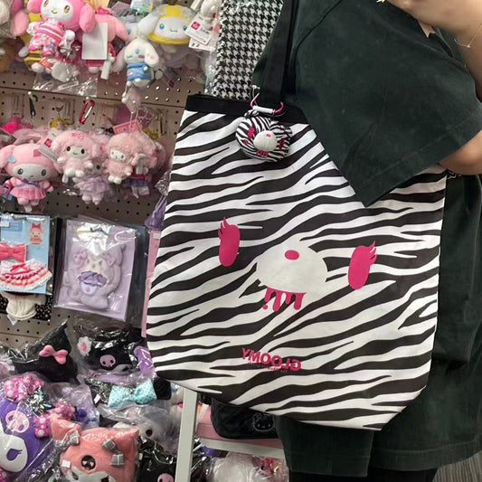 Gloomy Bear | Zebra Print Tote Bag with Keychain Heart Carabiner 380×280mm