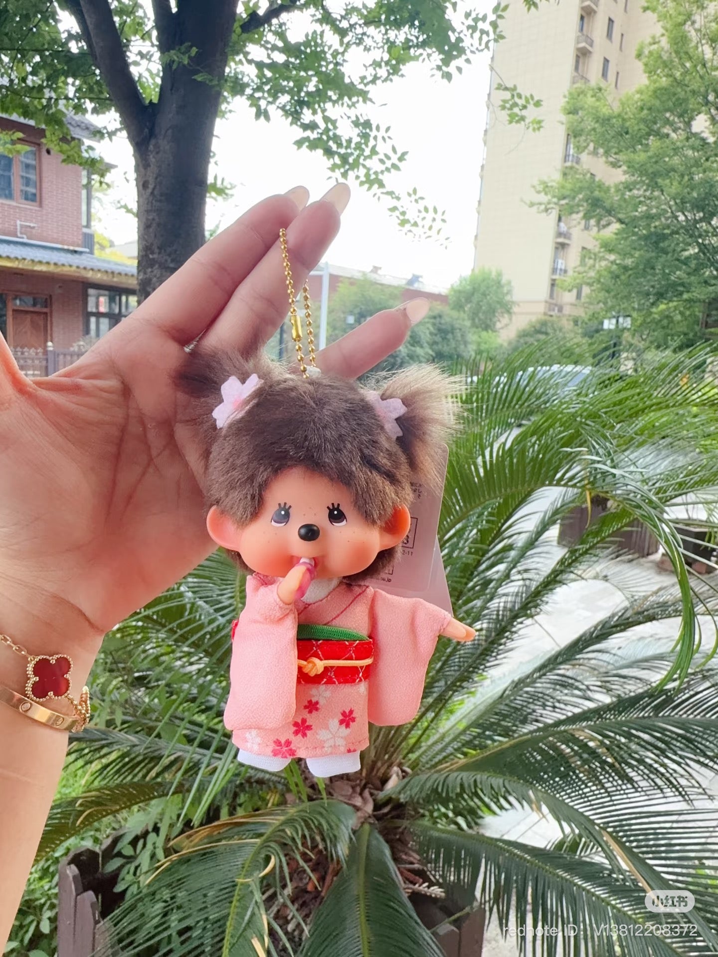 Monchhichi | Plush Keychain Bag Charm H12×W10×D5.5cm (Cherry Blossom / Sakura Kimono)