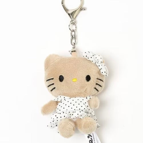 and St Me% x Sanrio Hello Kitty | Mini Mascot Holder Plush Keychain 13cm 5th Ver. (Tanned & Polka Dot Dress White)