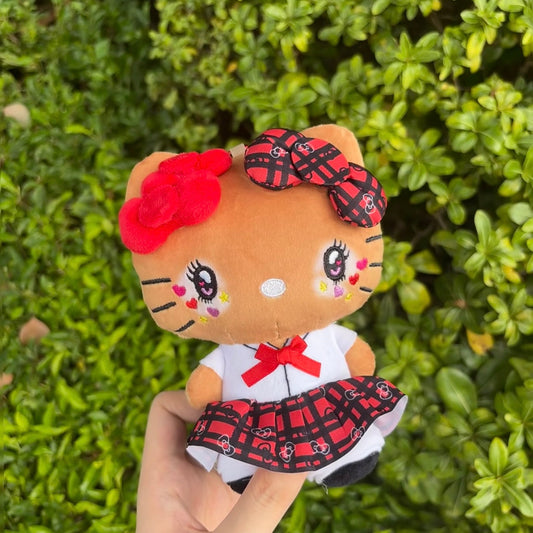 SANRIO | Hello Kitty Tanned Mini Plush Pouch with Carabiner 90×150mm (Retro Heisei Kogal Uniform)