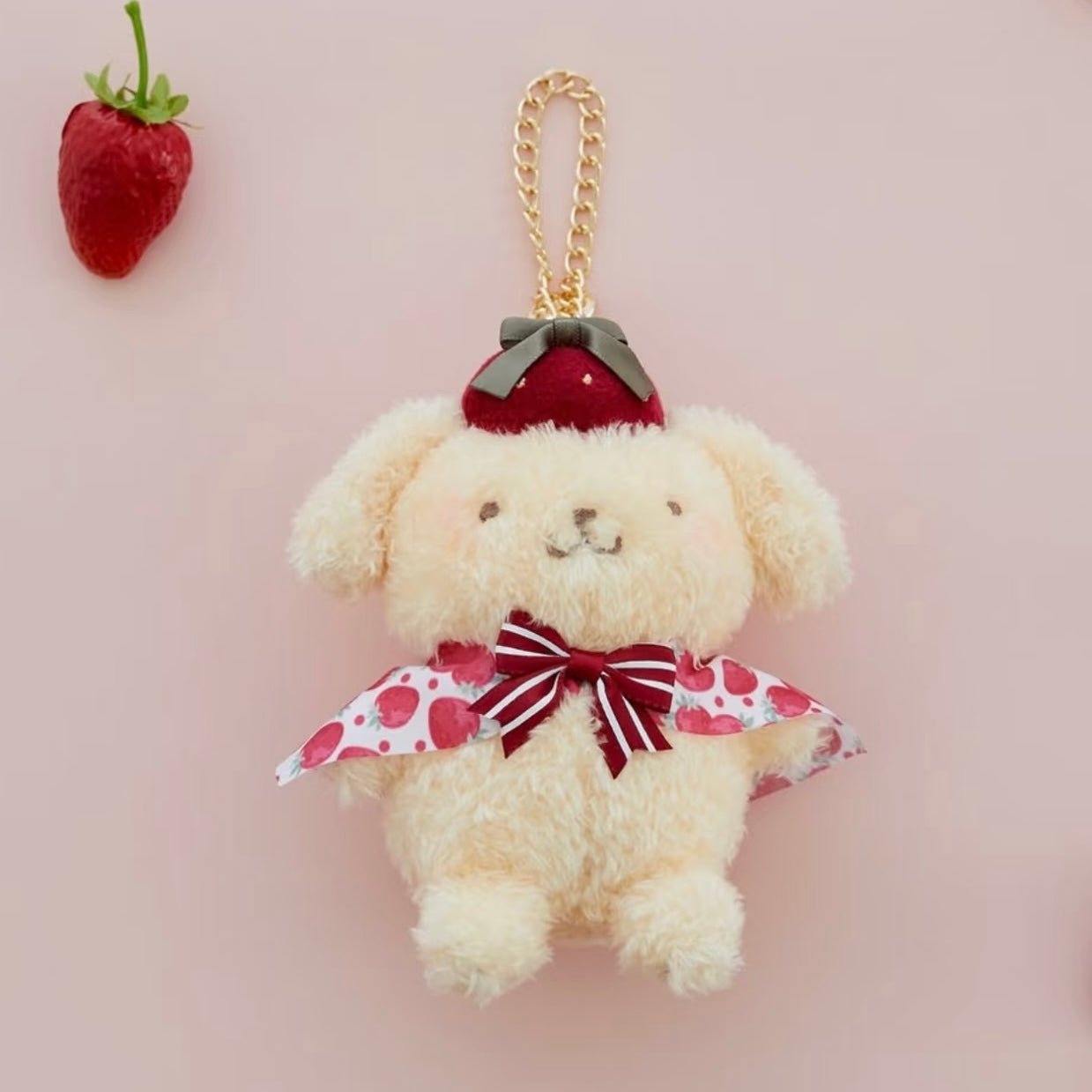 Maison de FLEUR x SANRIO | Pompompurin Pom Pom Purin Fluffy Keychain Bag Charm Mascot Holder (Strawberry Newspaper Collaboration)