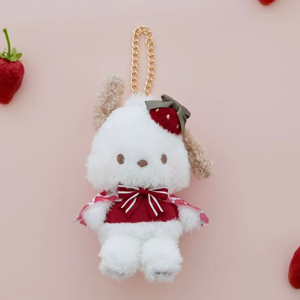 Maison de FLEUR x SANRIO | Pochacco Fluffy Keychain Bag Charm Mascot Holder (Strawberry Newspaper Collaboration)