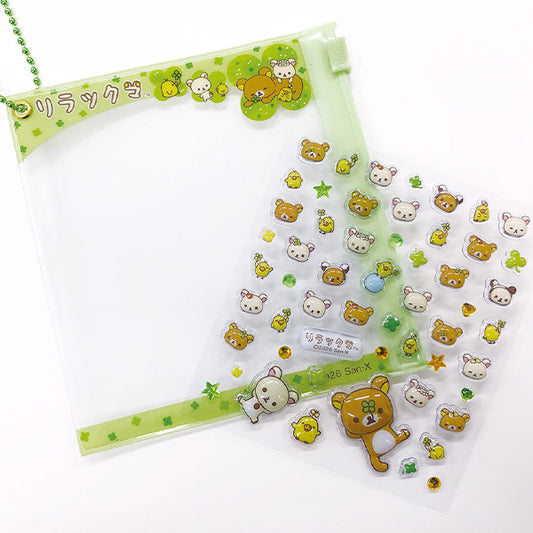 SAN-X | Rilakkuma Mini Deco Sticker & Mini Pouch with Ball Chain 105×110×10mm (Green)