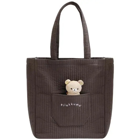 SAN-X | Quilted Tote Bag with Mascot Badge 370×340×120mm (BASIC RILAKKUMA MONOCHROME)