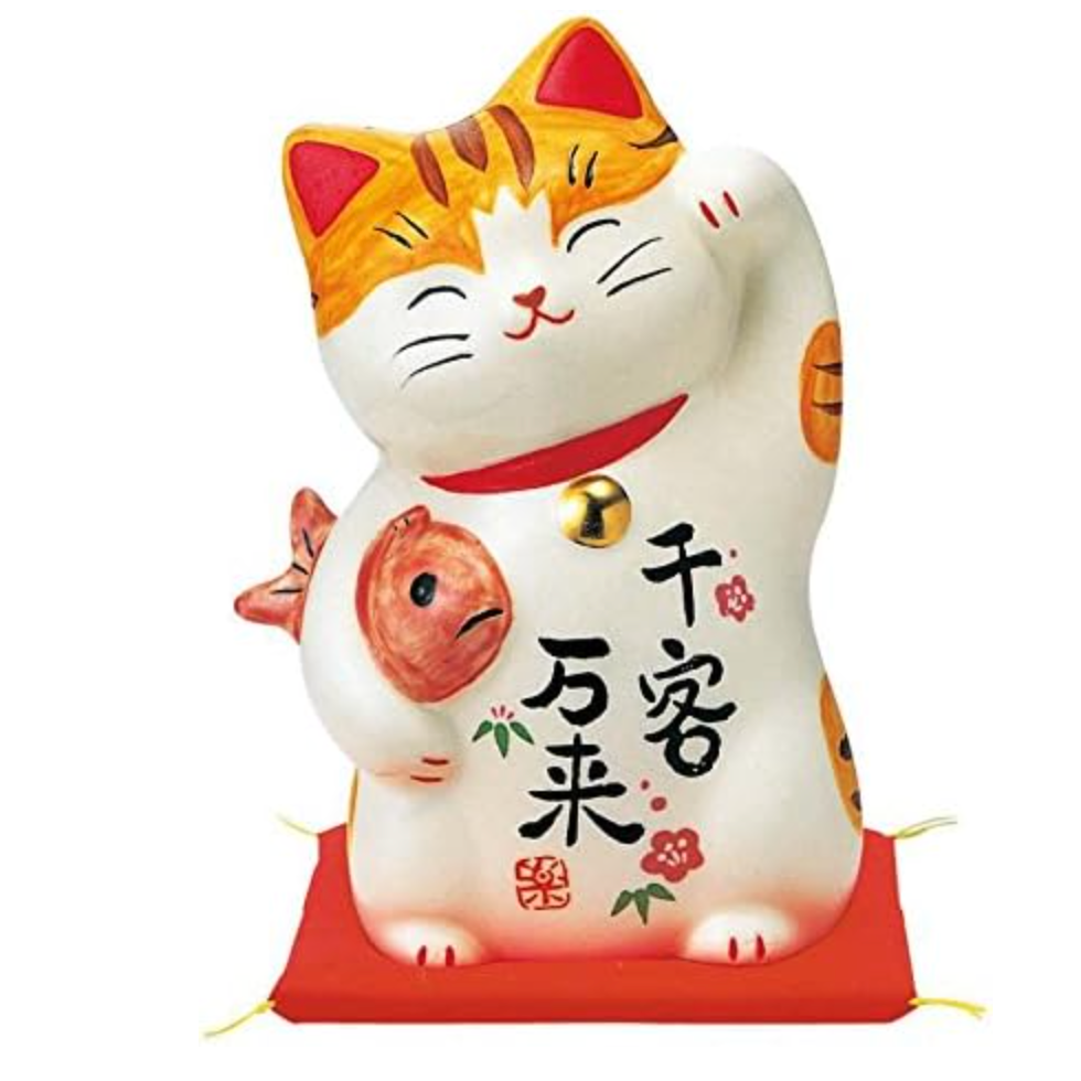 Yakushigama | Colored Painting Maneki-Neko Lucky Cat 12Cm|7742 药师窑 招财猫陶瓷摆件
