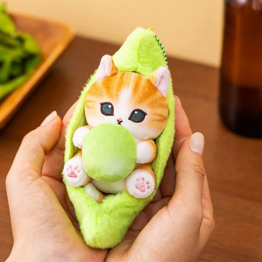 Mofusand | Mascot Holder Plush Keychain H155×W70×D85Mm (Edamame Cat Nyan Bean)