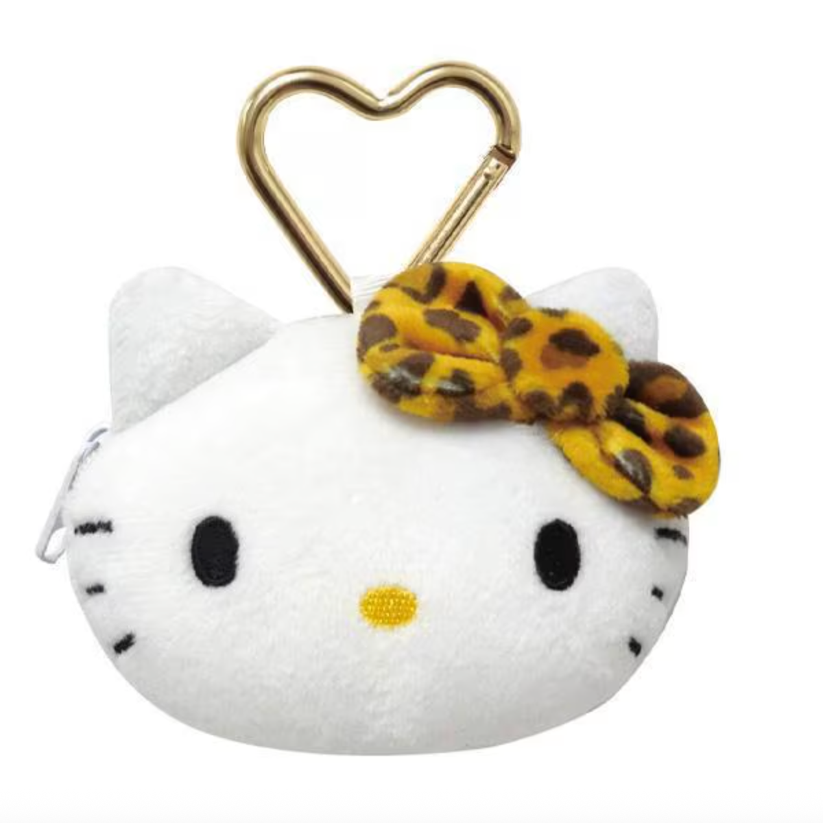SANRIO | Hello Kitty Face-shaped mini Pouch with Carabiner Plush Keychain Bag Charm H75×W95×D30mm (Leopard Brown)