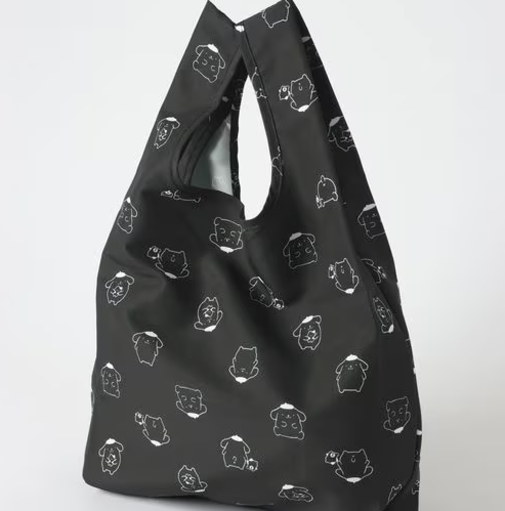 SANRIO x LOWRYS FARM | Pompompurin Eco Bag 310x270x85mm with Pouch Keychain 160x160mm (Black)