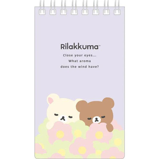 San-X | Kiiroitori & Rilakkuma Long SP Memo Ring Memo Pad - B 135×80mm (Basic Rilakkuma Flower)