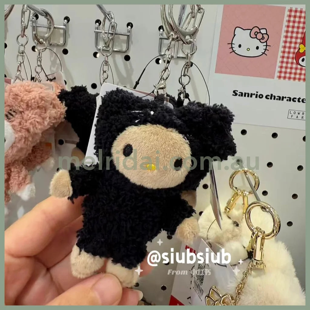 and St Me% x Sanrio Hello Kitty | Mini Mascot Holder Plush Keychain 13cm 6th Ver. (Black Kigurumi)