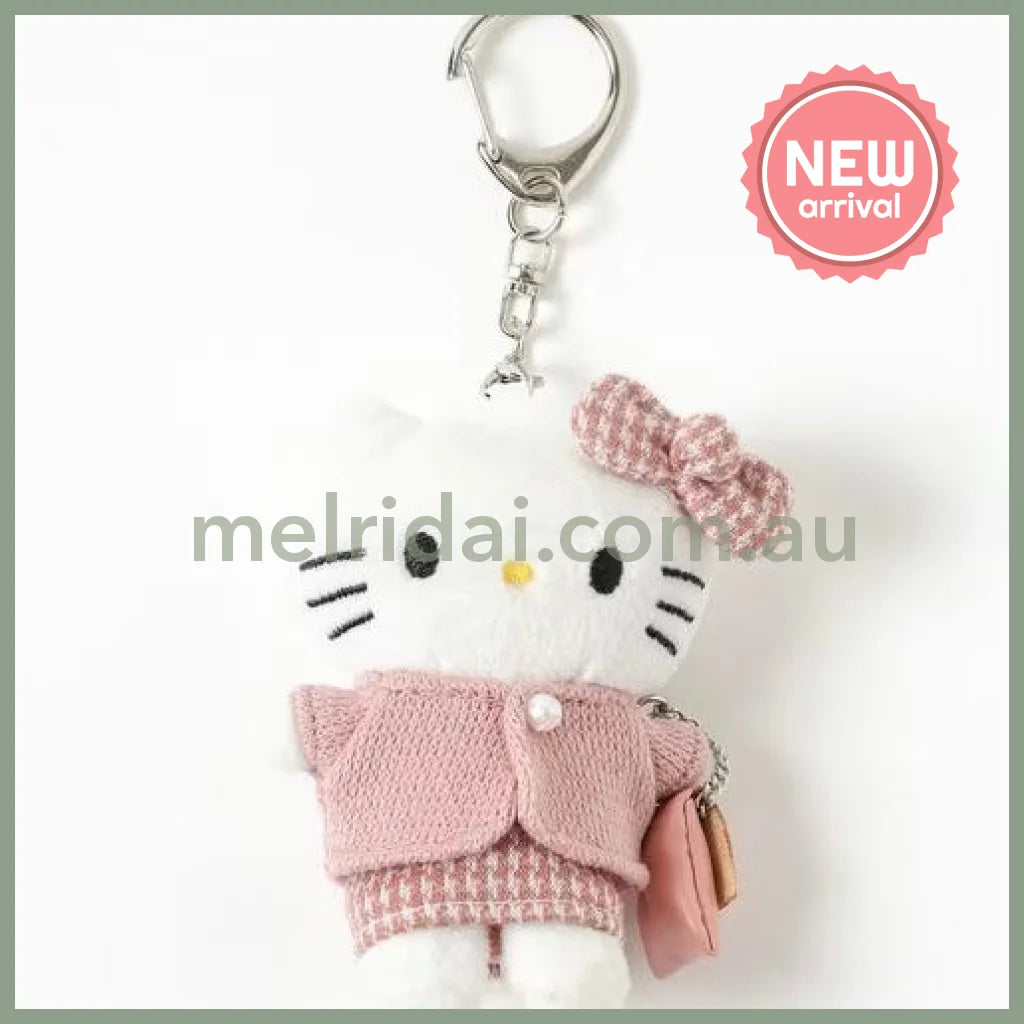 and St Me% x Sanrio Hello Kitty | Mini Mascot Holder Plush Keychain 13cm 6th Ver. (Houndstooth Pink Chanel style)