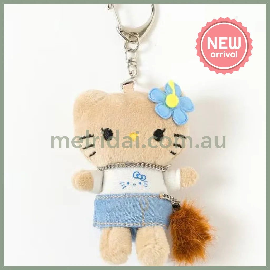 and St Me% x Sanrio Hello Kitty | Tanned Mini Mascot Holder Plush Keychain 13cm 6th Ver. (Gal Blue)