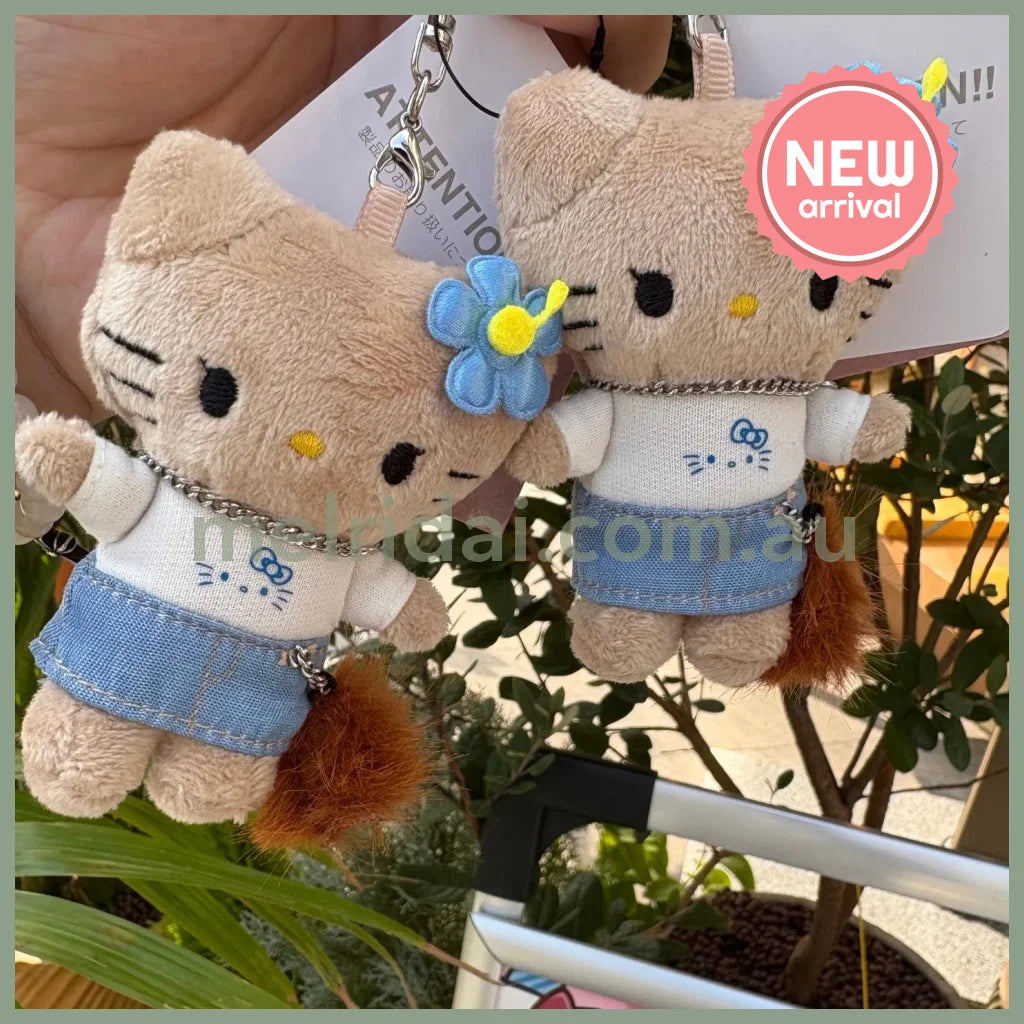 and St Me% x Sanrio Hello Kitty | Tanned Mini Mascot Holder Plush Keychain 13cm 6th Ver. (Gal Blue)