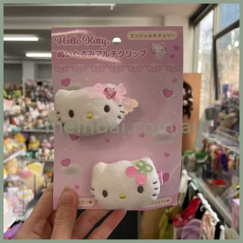 SANRIO | Hello Kitty Hair Clip Plush Multi Clip H48xW80xD20mm (Angel & Cherry)