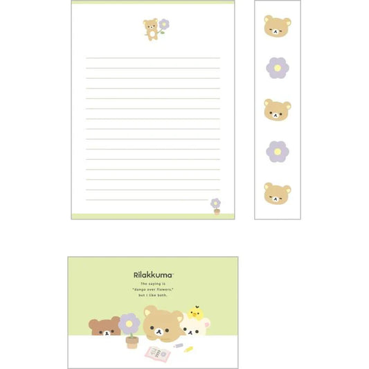 San-X | Letter Writing Set 190×142mm / letter paper and envelopes with sealing stickers (Basic Rilakkuma Flower)