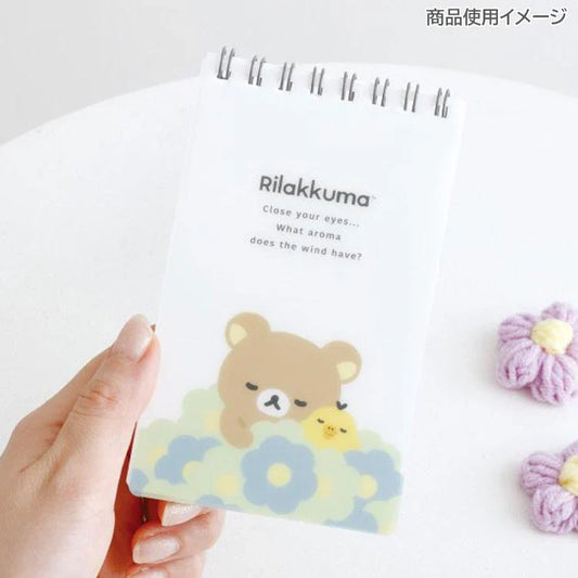 San-X | Kiiroitori & Rilakkuma Long SP Memo Ring Memo Pad - A 135×80mm (Basic Rilakkuma Flower)