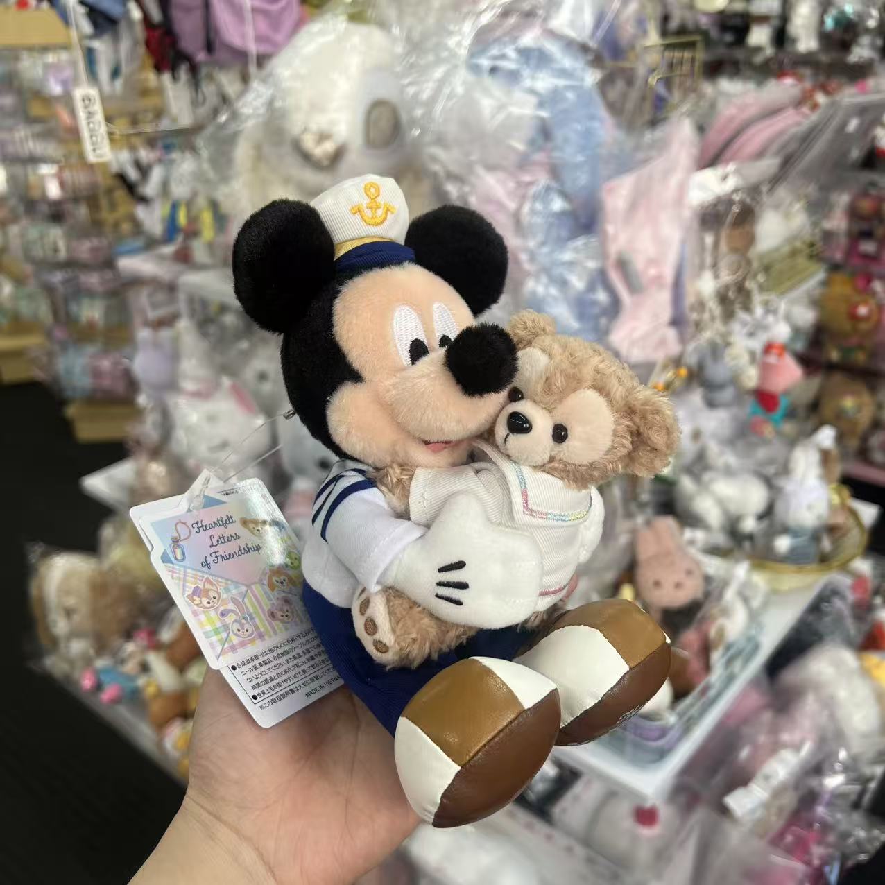 DISENY | TokyoDisneySea Mickey Mouse & Duffy Plush Keychain Bag Charm with Badge (Heartfelt Letters of Friendship)