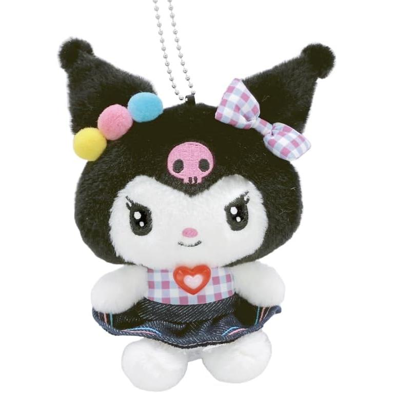 SANRIO | Kuromi Mascot Holder Plush Keychain Bag Charm 17×13×7.5cm (Gingham Denim)