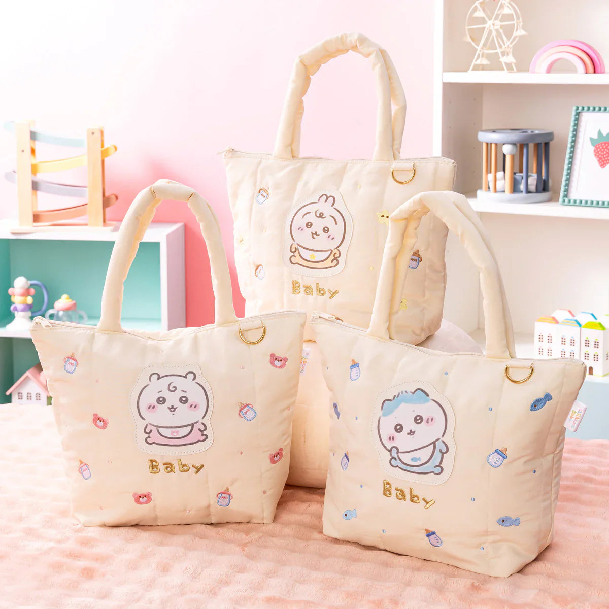 CHIIKAWA | Hachiware Quilted Tote Bag 255×340×120mm (Chiikawa Baby)