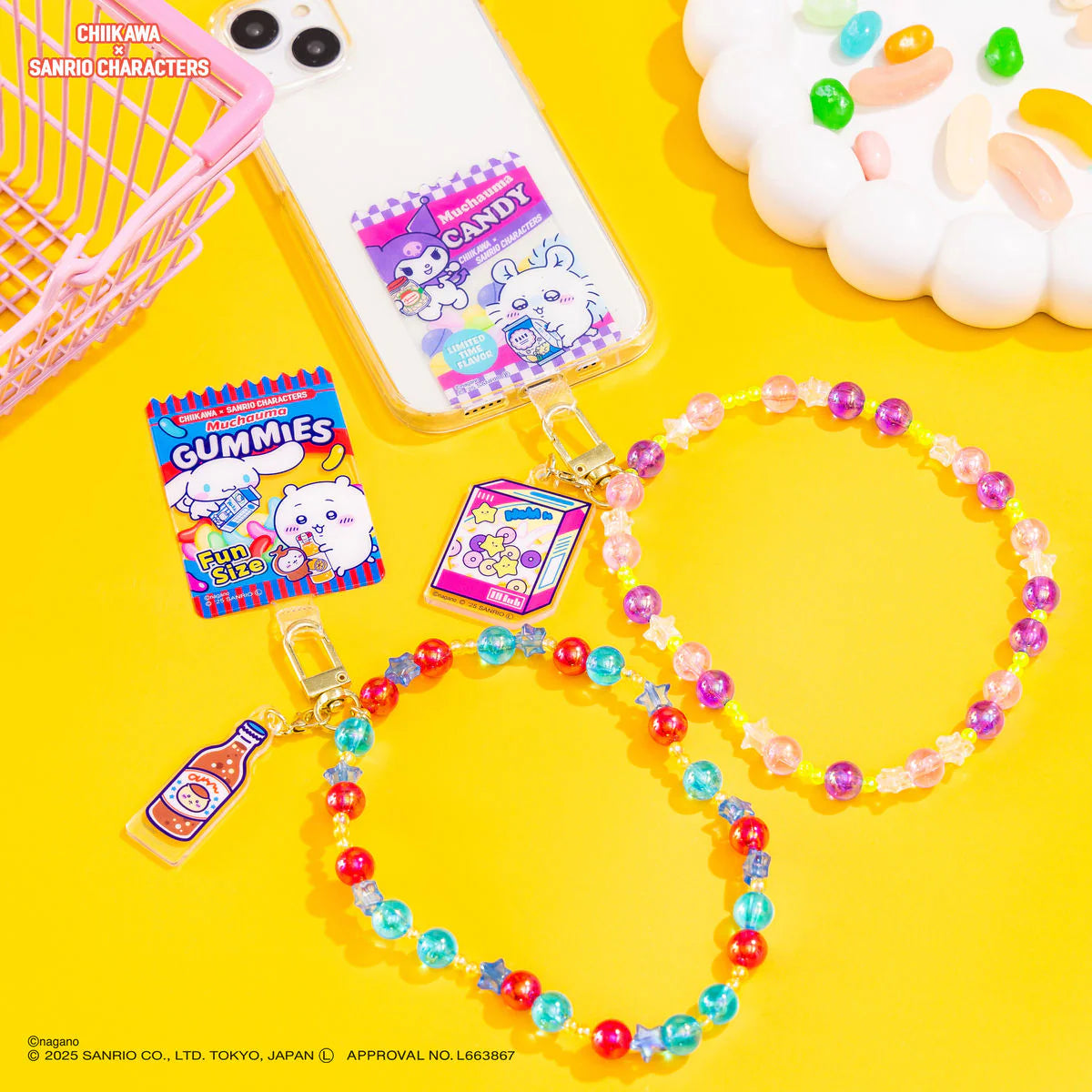 Chiikawa x Sanrio | Kuromi x Momonga Phone Tab Bead Strap 360mm