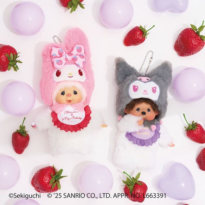 Monchhichi x Sanrio | Plush Keychain Bag Charm Mascot Holder 180x110x60mm (Monchhichi x Kuromi)