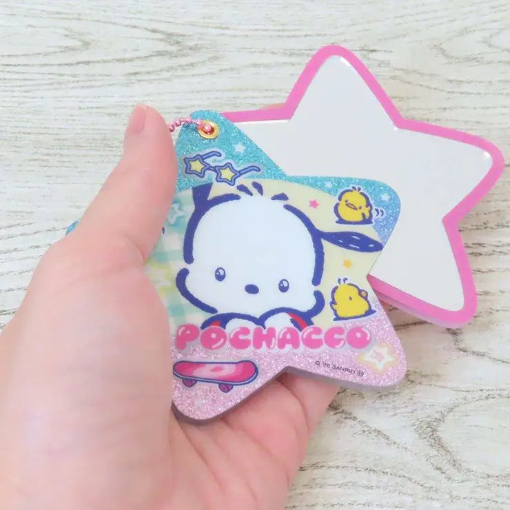 SANRIO | Pochacco Star-shaped Slide Mirror Keychain 84×69mm (Memories Heisei Retro Sparkly)