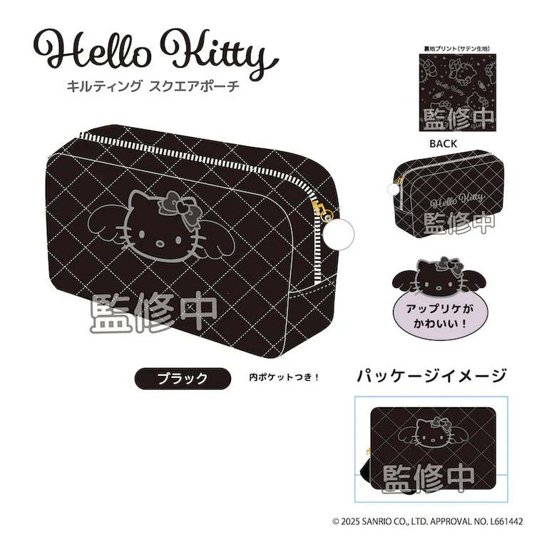 SANRIO | Hello Kitty Quilted Square Pouch 120×175×60mm (Black Angel)