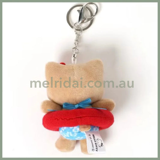 【Limit 1 / Customer】Me% x Hello Kitty | Mini Mascot Holder Plush Keychain 13cm 4th Ver. (Tan & Swim Ring)