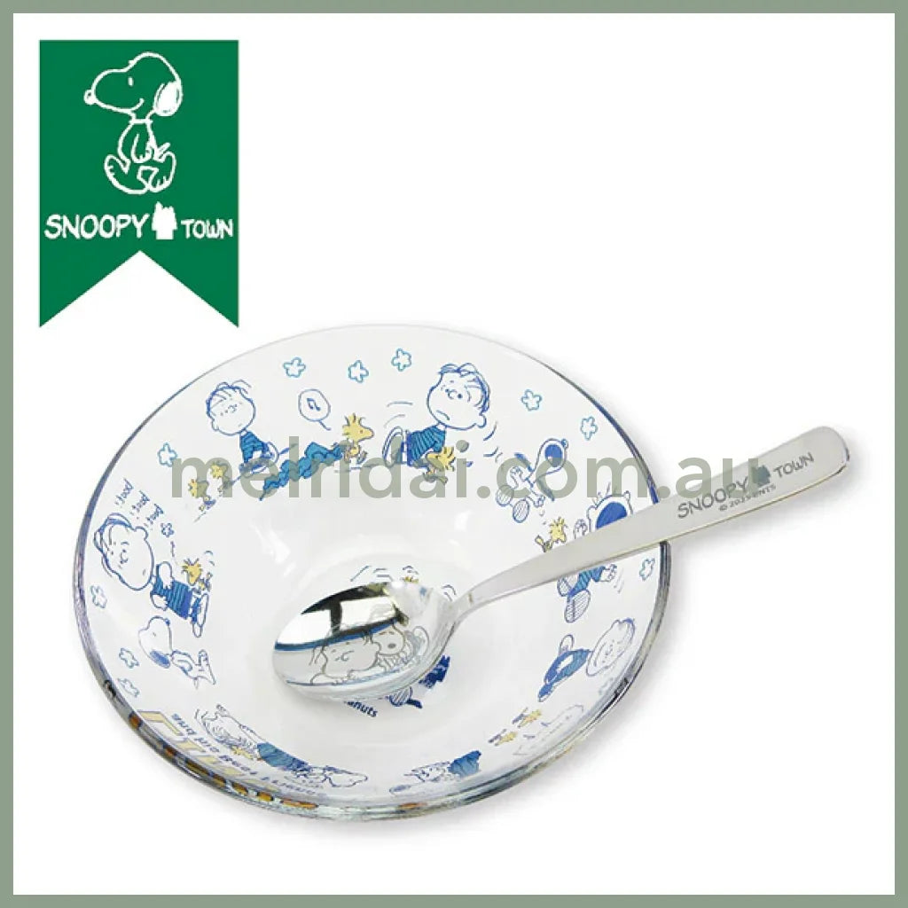 【Made in Japan】PEANUTS | SNOOPY and LINUS Glass Bowl with Spoon W12×H4.8㎝