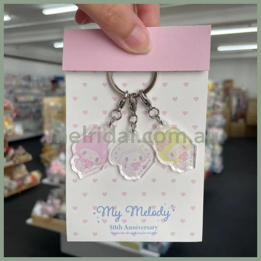 【Made in Japan】SANRIO | Acrylic Keychain 3 Charm 29x39mm (My Melody 50th Anniversary)