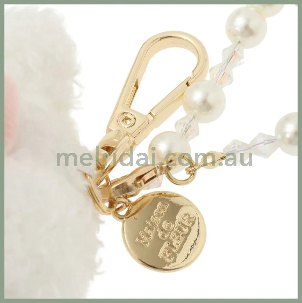 Maison de FLEUR × Sanrio characters | Hello Kitty Mascot Holder Bag Charm Keychain with Pearl Chain 10 x 12cm (Limited
