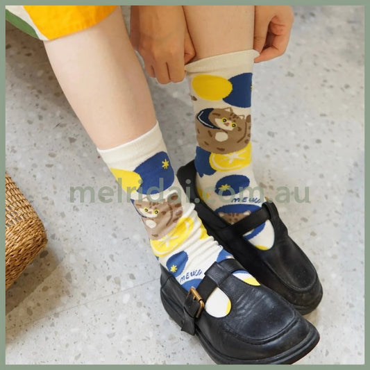 Mewji Cat Socks Set 3 Pieces (Fruits) Free Size 23-26Cm