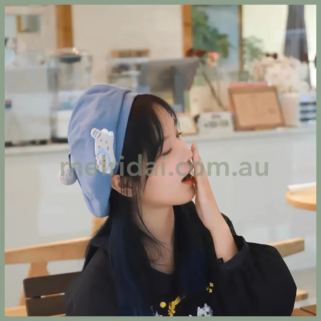 Mewji♡ Embroidered Beret M (56-58Cm) 妙吉猫 日系刺绣贝雷帽/画家八角帽 Blue