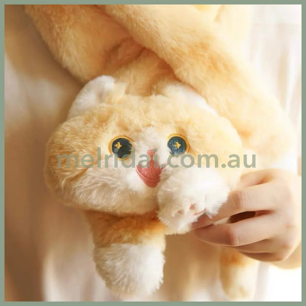 Mewji♡ Fluffy Mascot Scarf 90*13Cm 妙吉猫 猫咪造型 软软茸茸可爱围巾 Og 橘猫